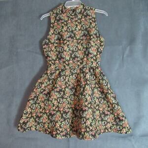 Double Zero Dress Womens Small Black Floral Tapestry Posh Fit & Flare Flirty